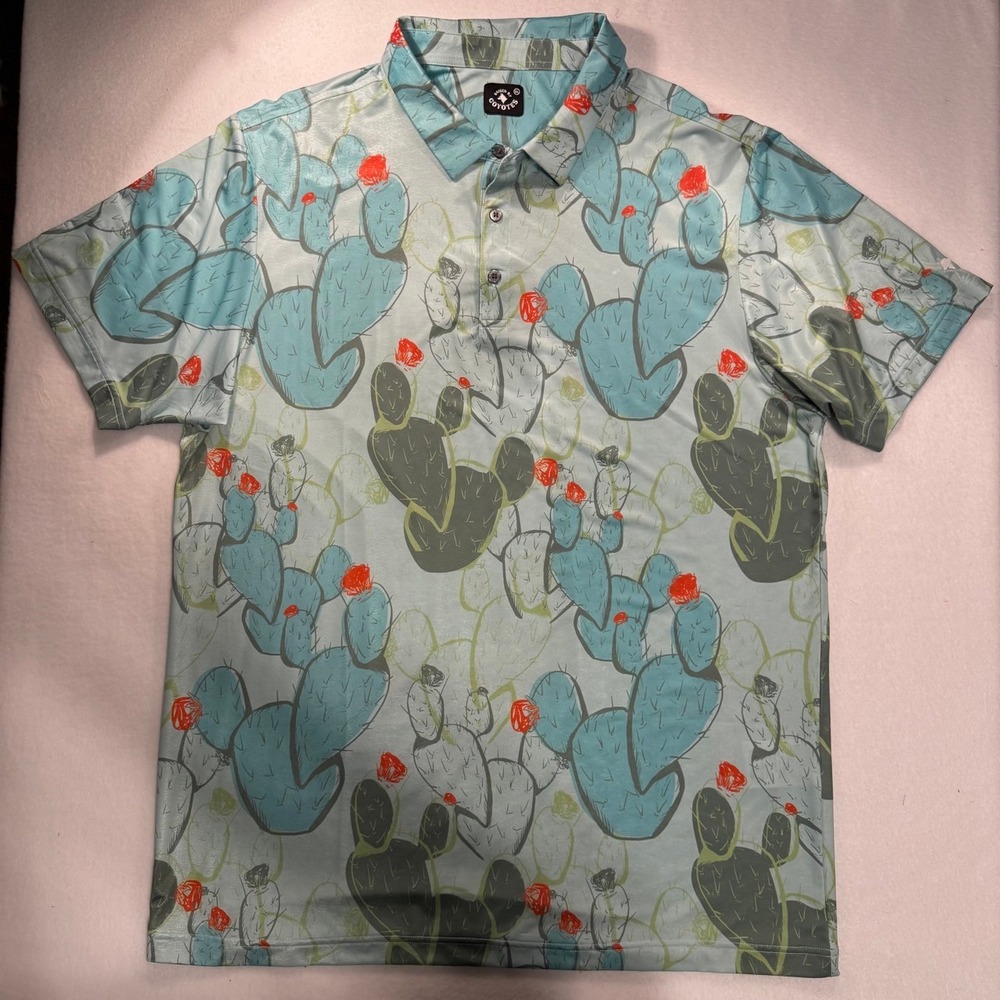 Raised by Coyotes Shirt Mens XL Green Cactus Graphic Golf Polo Southwest - Picture 2 of 10